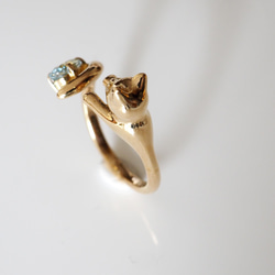 海藍寶石金貓戒指（0.43ct）K18 第6張的照片