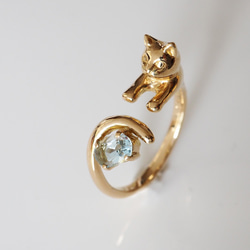 海藍寶石金貓戒指（0.43ct）K18 第5張的照片
