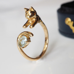海藍寶石金貓戒指（0.43ct）K18 第2張的照片