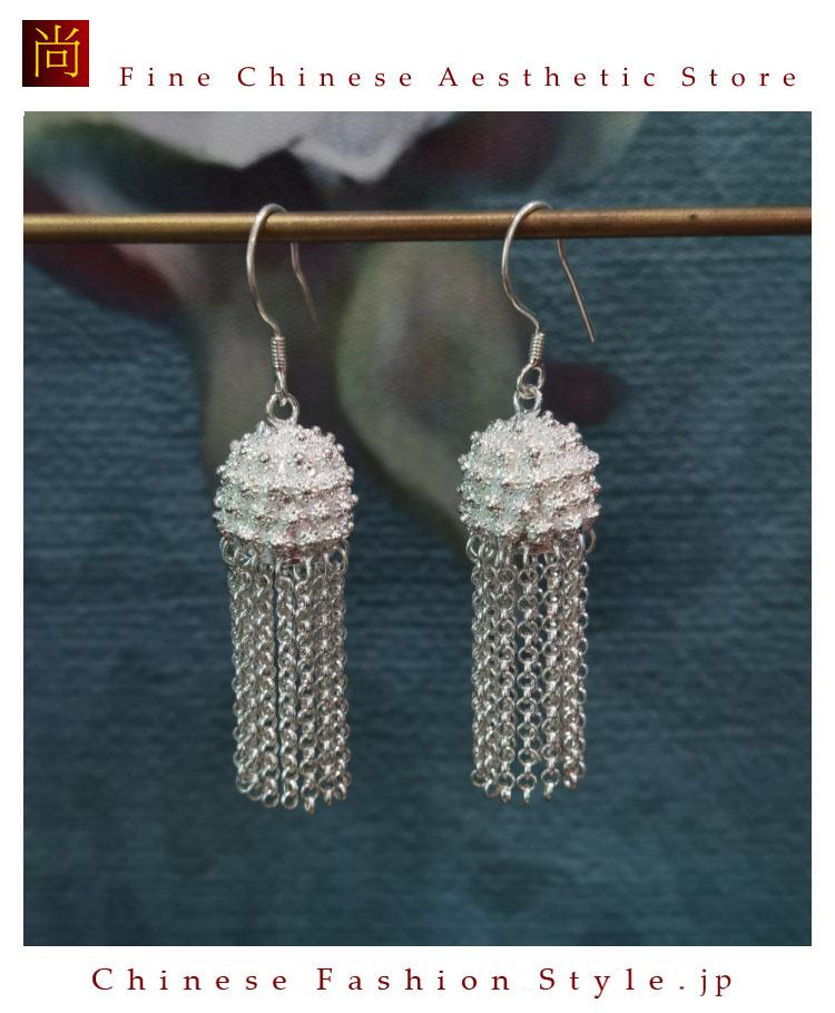 ミャオ族 銀細工 透かし シルバー999 ヴィンテージ加工 フィリグリー ピアス（イヤリング） レディース #105