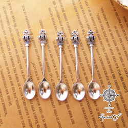 5個セット】 王冠 付き スプーン チャーム パーツ（ アンティーク