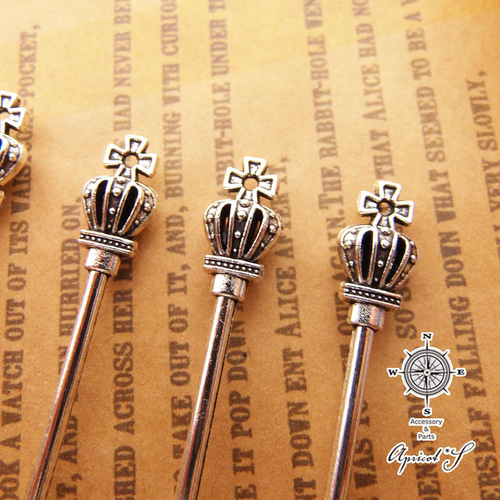 5個セット】 王冠 付き スプーン チャーム パーツ（ アンティーク