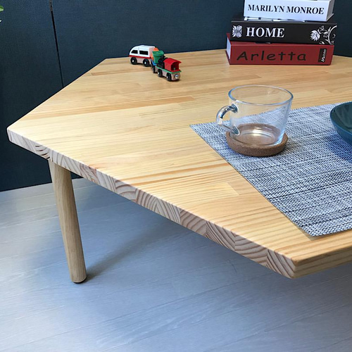 送料無料】 ローテーブル 6角 90cm パイン ナチュラル ねじ込み脚 ロー  