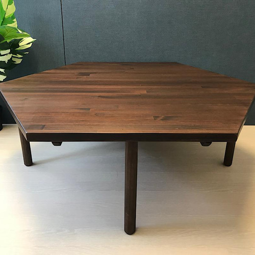 送料無料】 ローテーブル 6角 90cm パイン こげ茶 ねじ込み脚 ロー 