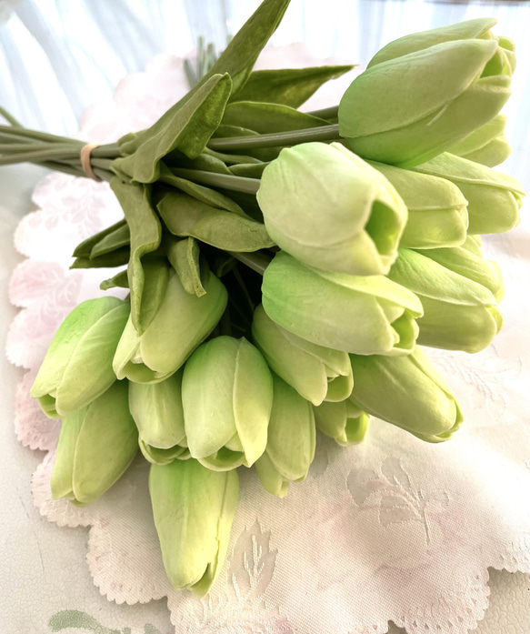 no66，3 件套鬱金香，綠色，人造花，用於佈置，新娘，配件 第1張的照片