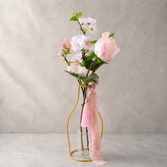 桜の木、咲きかけピオニー】｜アーティフィシャルフラワー 花瓶