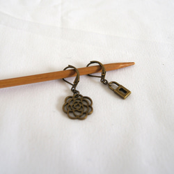 5点セット*金古美チャームのステッチマーカー（段数マーカー・目数リング）編み物道具 3枚目の画像