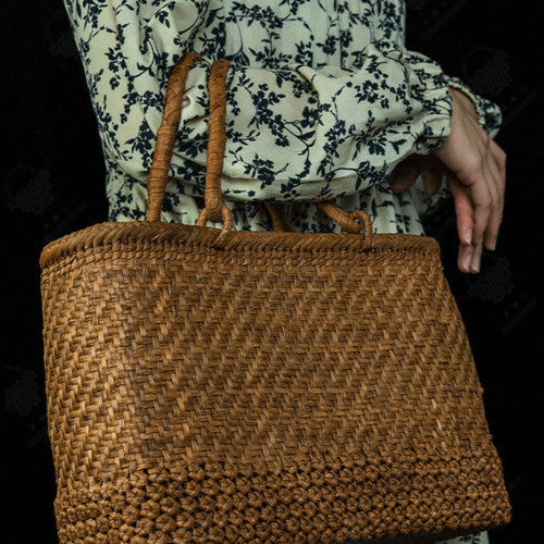 本藤網代竹かごバッグ本革