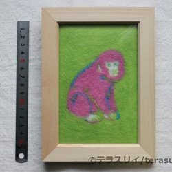 サル（羊毛フェルト刺しゅう画） 3枚目の画像