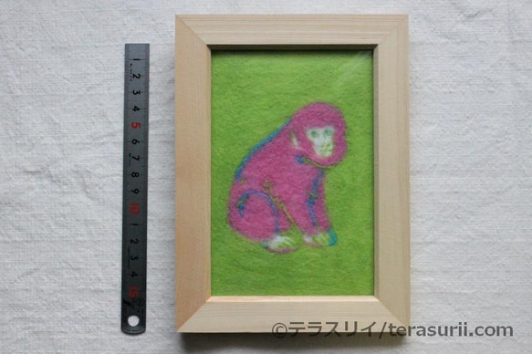 サル（羊毛フェルト刺しゅう画） 3枚目の画像
