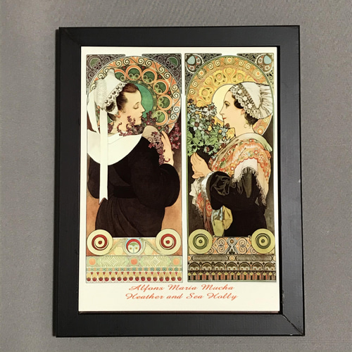 ミュシャ 崖に咲くヒース、浜辺のアザミ フォトタイル木製フレーム付き