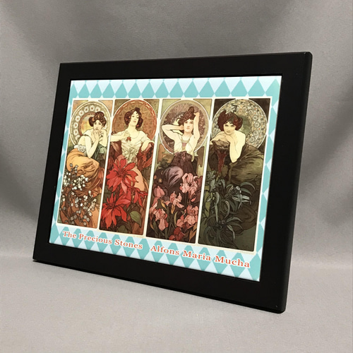 ミュシャ 四つの宝石 フォトタイル木製フレーム付き 絵画 chaya