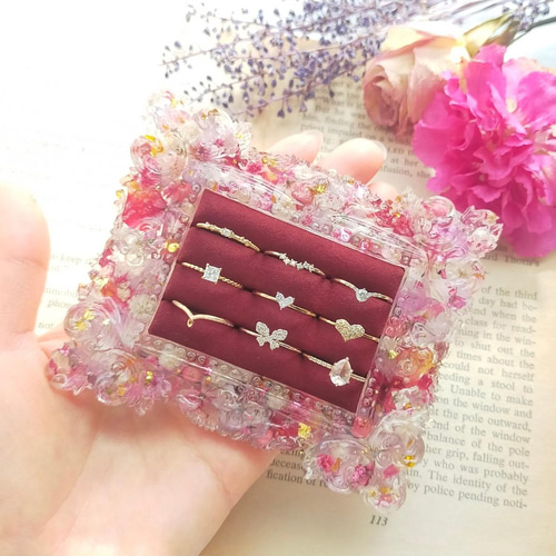Sサイズ フラワーリングケース ピンク〜リングトレー ジュエリー