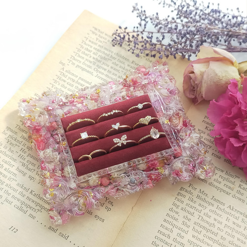 Sサイズ フラワーリングケース ピンク〜リングトレー ジュエリー