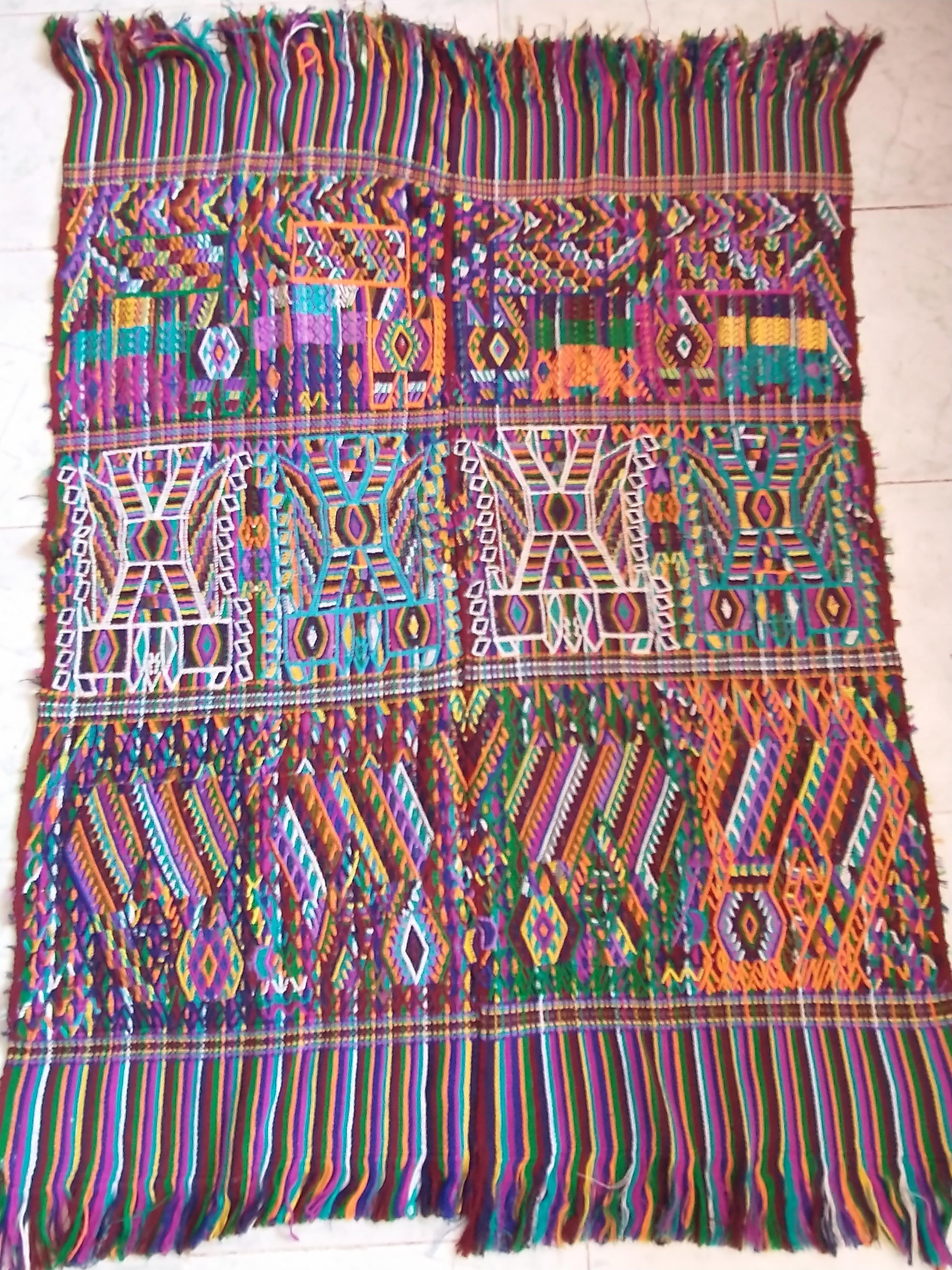 手織り巻きスカート　フレアースカート　グァテマラ　民族衣装　ウィピル　古布サイケデリック