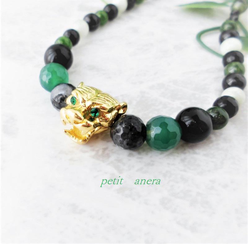 【虎♢天然石】黒と緑♢クールでカジュアルなネックレス