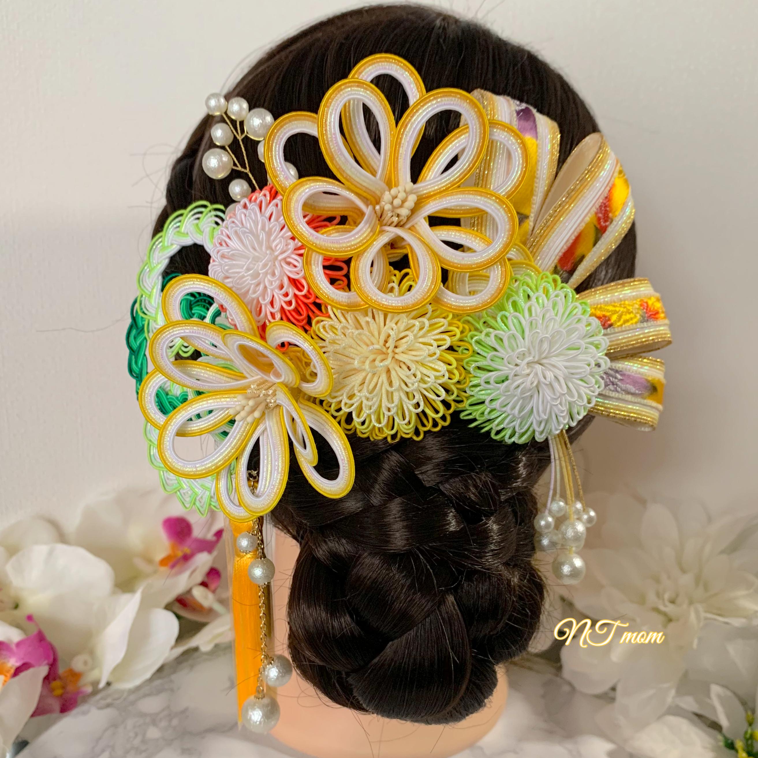 成人式卒業式結婚式・和装水引髪飾り・9点セット・イエロー
