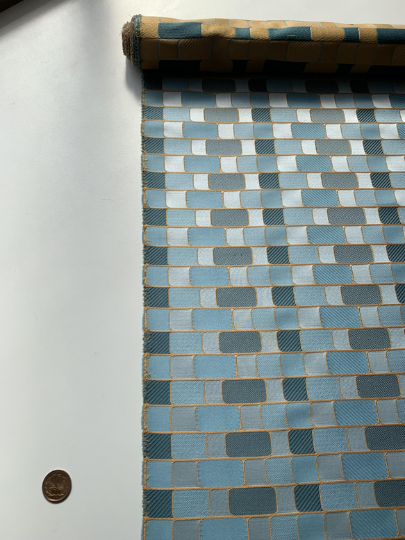ジャガード織物　手芸生地　タイル　ターコイズブルー 6枚目の画像