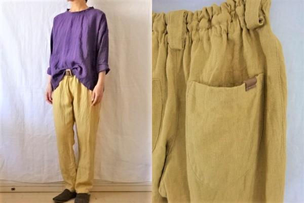 【受注制作】サフランイエロー/硫化染めヘビーオックスリネン　ゆるりパンツ