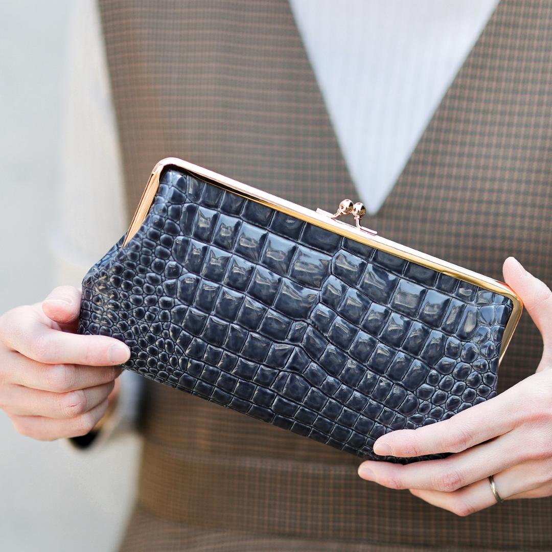 エナメル ゴールド金具 レザー GRES ハンドバッグ 1441 がま口 ピンク