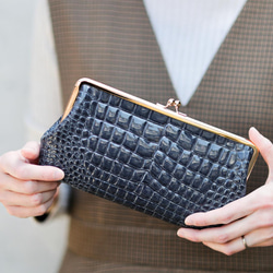 送料無料 Filness ペール エナメル クロコ がま口 長財布 軽量 国産