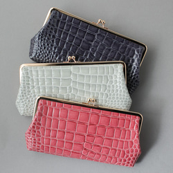 送料無料 Filness ペール エナメル クロコ がま口 長財布 軽量 国産 牛革 ピンクゴールド サクラ 桜色 3枚目の画像