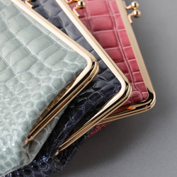 送料無料 Filness ペール エナメル クロコ がま口 長財布 軽量 国産 牛革 ピンクゴールド サクラ 桜色 4枚目の画像