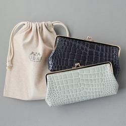 送料無料 Filness ペール エナメル クロコ がま口 長財布 軽量 国産 牛革 ピンクゴールド サクラ 桜色 12枚目の画像