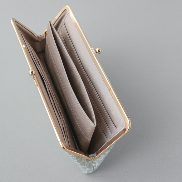 送料無料 Filness ペール エナメル クロコ がま口 長財布 軽量 国産 牛革 ピンクゴールド サクラ 桜色 8枚目の画像