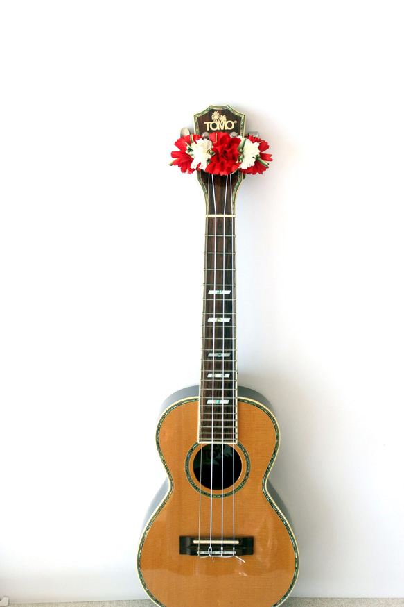 ウクレレリボンレイ カーネーション 楽器ストラップ ギターアクセサリー 母の日ギフト アロハ ハワイアンクラフト 演奏会 7枚目の画像