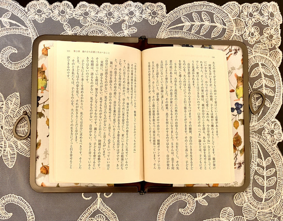 【creema限定】がま口口金ブックorノートカバー＊A6文庫本サイズ＊acufactum 木の実とマウス＊りぼん結び 11枚目の画像