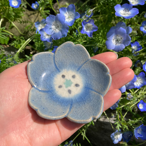 陶器の花豆皿｜ネモフィラ 薬味皿・豆皿 A.umi｛陶器｝ 通販 13556470