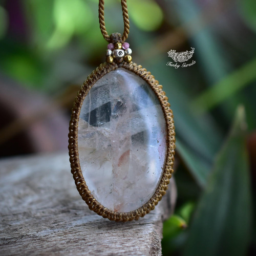 ヘマタイトインクォーツのマクラメペンダント 赤い内包物☆ヘマタイトインクォーツ マクラメペンダント224