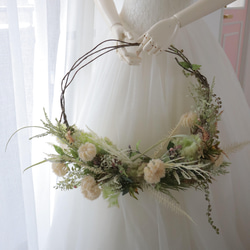 枯れないドライフラワー風リースブーケ　LLサイズ　ウエディングブーケ　結婚式　アーティフィシャルフラワー　高級造花 2枚目の画像