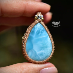 中粒 ★ 高品質 ★ Larimar Macrame 吊墜 209 第4張的照片