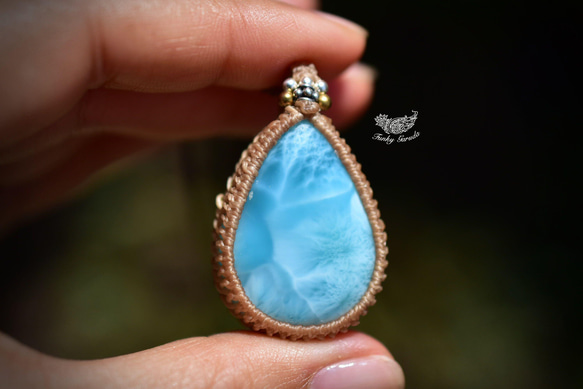 中粒 ★ 高品質 ★ Larimar Macrame 吊墜 209 第4張的照片