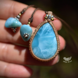 中粒 ★ 高品質 ★ Larimar Macrame 吊墜 209 第3張的照片