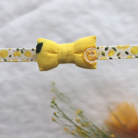 爽やかレモン刺繍の首輪　猫さん犬さん 5枚目の画像