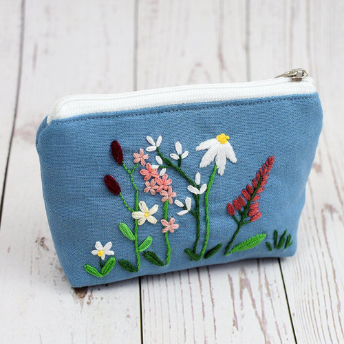 花柄 ポーチ 青色 アオザイ刺繍 ベトナム雑貨 ポーチ ロイ 通販