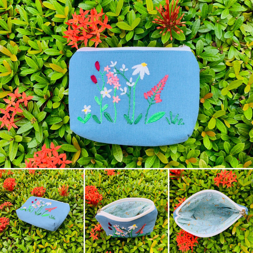 花柄 ポーチ 青色 アオザイ刺繍 ベトナム雑貨 ポーチ ロイ 通販