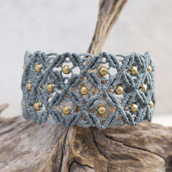 真鍮ビーズの透かし幅広マクラメブレスレットmacb006エスニック