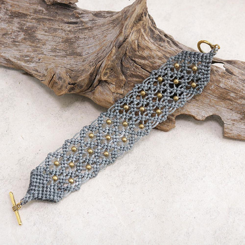 真鍮ビーズの透かし幅広マクラメブレスレットmacb006エスニック