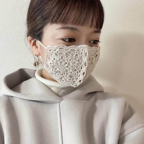 フラワーモチーフ レース編み マスクカバー 編みマスク マスクカバー