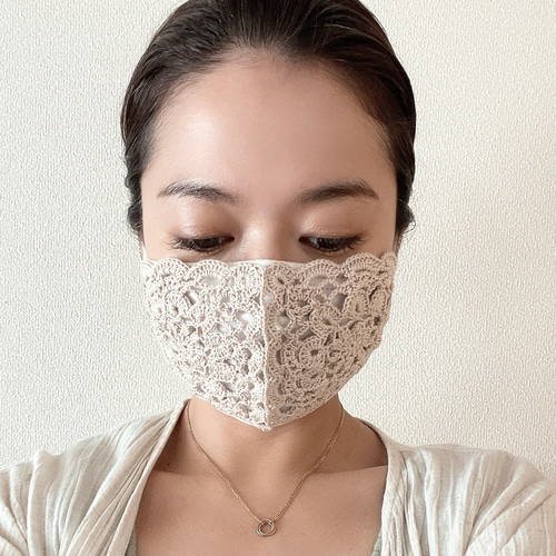 フラワーモチーフ レース編み マスクカバー 編みマスク マスクカバー