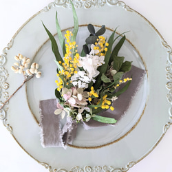 ミモザとユーカリのミニスワッグ（C）白イエロー　花束　春色 6枚目の画像