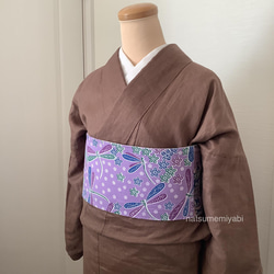 ◆バティック半幅帯パッチワーク116 lavender dragonfly ／kimono ethnic／ナツメミヤビ 7枚目の画像