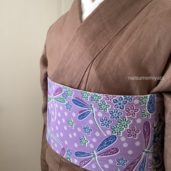 ◆バティック半幅帯パッチワーク116 lavender dragonfly ／kimono ethnic／ナツメミヤビ 9枚目の画像