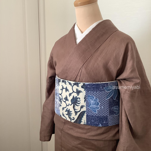 【新作】ハンドメイド　バティック半幅帯 ◇バティック半幅帯パッチワーク119 monotone batik／kimono