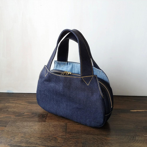 ハンドメイド デニムリメイク 編み込みトートバッグ ミディアム