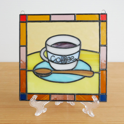ステンドグラスパネル コーヒー 15cm その他インテリア雑貨 nobuo
